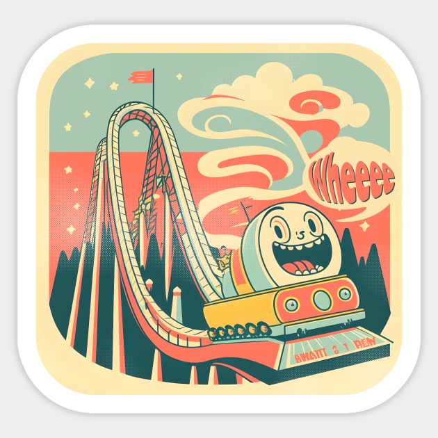 Cute Nostalgic 60s Roller Coaster, Stylish Vintage Sticker by emmjott